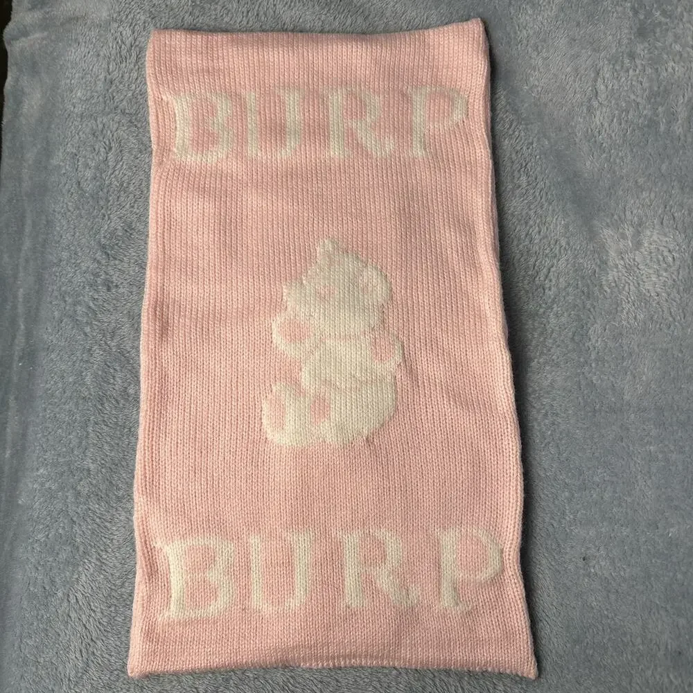 Vintage Burp Cloth Handmade Pink White Classic Lap Blanket Bear Baby Girl
